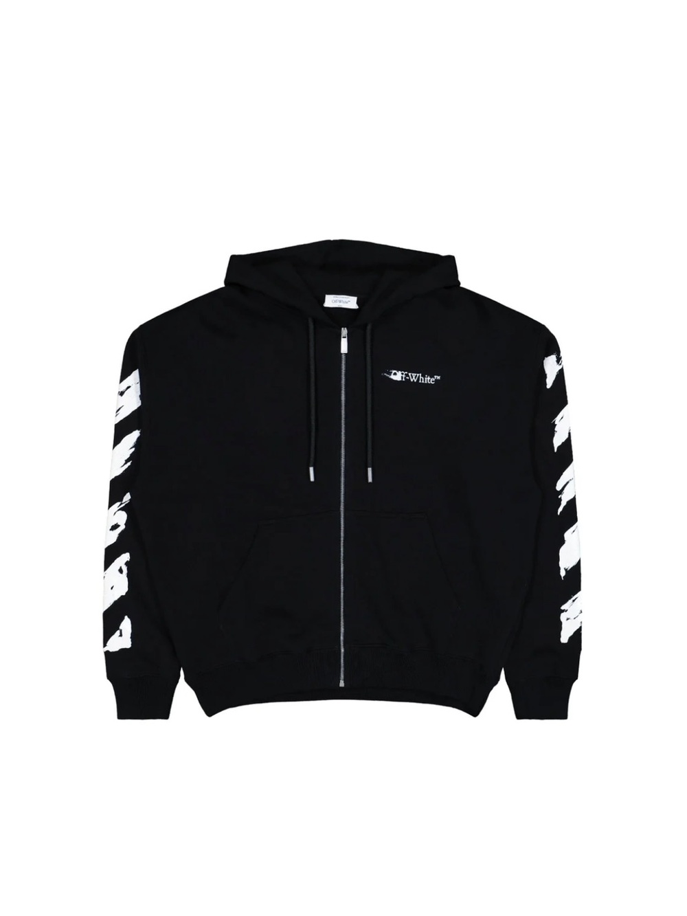 Off-White Black Hoodie with White Sleeve Brush Graphics